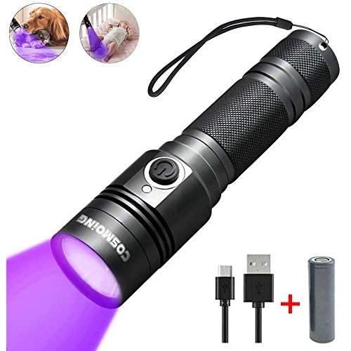UV Flashlight, COSMOING Rechargeable LED 395nm Black Light, Ultraviolet Flashlight 18650 Battery IP65 Waterproof Pet Urine Detector for Dog Cat Stains, Scorpion, Bed Bug, Household Wardrobe Toilet UV Flashlight, COSMOING Rechargeable LED 395nm Black Light, Ultraviolet Flashlight 18650 Battery IP65 Waterproof Pet Urine Detector for Dog Cat Stains, Scorpion, Bed Bug, Household Wardrobe Toilet