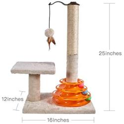PEEKAB Tall Cat Scratching Post Kitten Sisal Scratcher Tree with Cat Tracks Toy Balls - 25 inches (Beige)