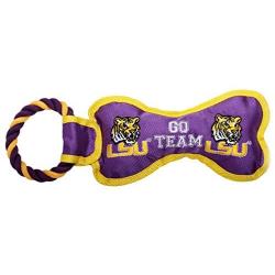 Pet Goods Manufacturing BONERP-059 NCAA LSU Tigers Bone with Rope Dog Toy