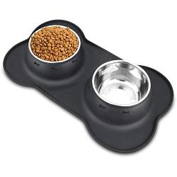 AsFrost Dog Food Bowls Stainless Steel Pet Bowls & Dog Water Bowls with No-Spill and Non-Skid, Feeder Bowls with Dog Bowl Mat for Dogs Cats and Pets