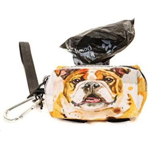 Fydelity poopyCUTE- Doggy Poop Waste Bag Dispenser for Fashionably Cute Owner and Dog Breed,Puppy Supply|Women Luxury Fashion Style, On Leash Holder Clip for Bag/Travel/Walking/Treat/Key:Bulldog