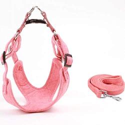 MSRVI Freedom No Pull Dog Harness and Leash Set - Suede Velvet Night Reflective Adjustable Dog Harnesses for Small Dogs Medium Dogs Large Dog Easy Walk Dog Harness Pink