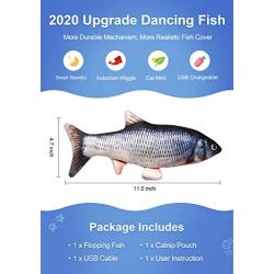 Potaroma 11'' Moving Cat Kicker Fish Toy, Realistic Flopping Fish, Wiggle Fish Catnip Toys, Motion Kitten Toy, Plush Interactive Cat Toys, Fun Toy for Cat Exercise, Cat-Fish-Toy-Kitty-Interactive