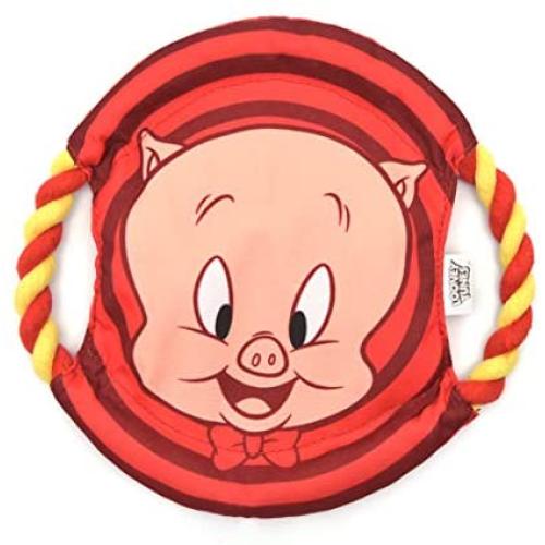 Warner Brothers Looney Tunes Red Porky Pig Dog Frisbee with Rope