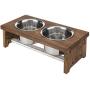 MyGift 5 Inch Height Burnt Wood Small Pet Dog Cat Elevated Raised Feeder Stand with 4 Removable Stainless Steel Bowls