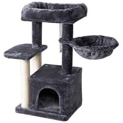 IBUYKE Cat Tree Tower Condo Cat Play Furniture 30'' with Sisal Scratching Posts, Perches, Cat House, Basket, for Pet Cat Kitten, Light Gray Smoky Gray Beige UCT006