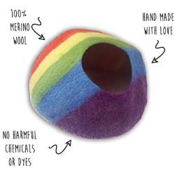 Walking Palm Felted Wool Cat Cave Bed Rainbow