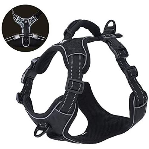 Rision Pet Dog Harness No-Pull Adjustable Pet Oxford Vest with 2 Leash Clips Soft Padded Dog Vest Reflective No-Choke with Easy Control Handle for Dogs