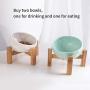 Jemirry Ceramic Pet Bowls with Stand - Cat Water Bowl and Food Dish, Solid Wooden Water Stand Feeder Set for Puppy and Cat