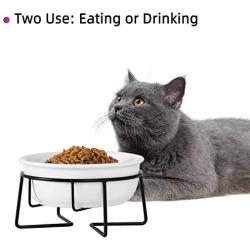 MUZITY Ceramic Raised Cat Dishes,12 Ounces Pet Food or Water Bowls with Metal Stand, White