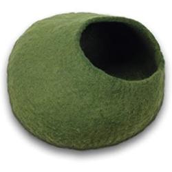 Walking Palm Felted Wool Cat Cave Bed (Green)