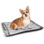 DayDayFun Winter Pet Food Mat Snow Season Photography Small Wooden Bridge Over Very Cold River at Early Morning Waterproof and Urine-Proof Pet Mat White Brown