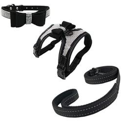 Newtensina 3pcs Bow Ties Bling Cute Dog Harness and Dog Collar with Lead for Dog