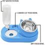 3-in-1 Cat Feeding Bowls - Pets Water Food Bowl Set, 15°Tilted Food Bowl Set Automatic Water Bottle for Cats (Blue)