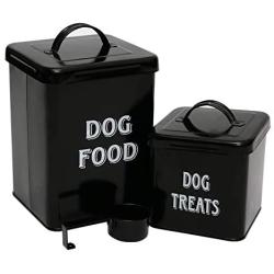 Pethiy Dog Food and Treats Containers Set with Scoop for Dogs-Vintage White Powder-Coated Carbon Steel - Tight Fitting Lids - Storage Canister Tins Small