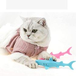 IKAAR Catnip Toys Interactive Cat Toys Catnip Fish Toy Toothbrush, Soft Mint Shark Shaped Cat Chew Toy for Cats Kitten Chew Pet Supplies Pack of 2 (Blue + Pink)