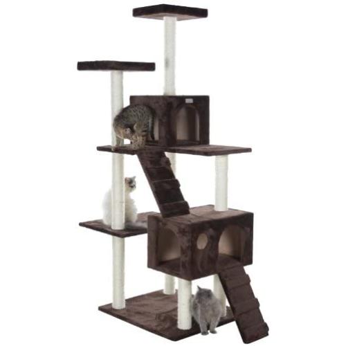 GleePet GP78700623 Cat Tree with Ramp, 70-Inch, Coffee Brown