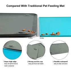 Dog Food Mat, Pet Feeding Mat with Strong Suction Cups - Silicone Waterproof Dog Mat (19x12inches) & (24x16inches), Non-Slip Pet Bowl Mat for Protect Floor