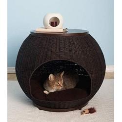 The Refined Canine Igloo Deluxe Pet Bed, Durable Poly Faux Rattan Bed, End Table, for Cat and Dogs with Soft Cushion, Espresso (IGL-FR-DX-ES-AMZ)