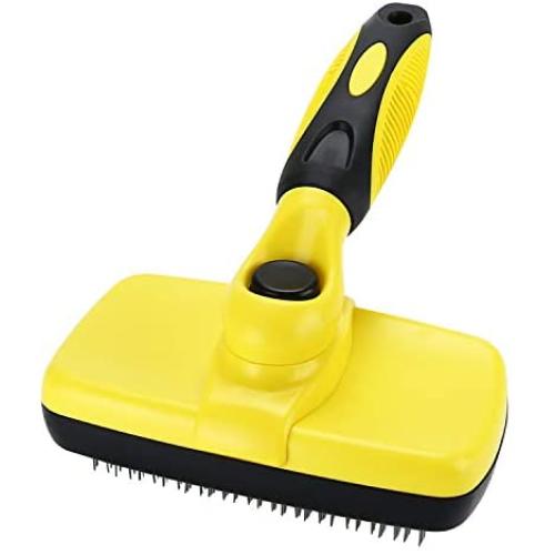 Avont Self Cleaning Slicker Brush for Dogs and Cats, Undercoat Rake Grooming Brush Deshedding Tool Pet Removes Mats, Tangles, and Loose Hair -Yellow