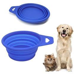 BYOMIGY 2 PCS Foldable Food Bowl Dog Cat Portable Feeding Collapsible Dog Bowl Silicone Bowl Pet Interactive Feeder Pet Bowl Dogs Toy Dog Flying Pie BPA Free for Travel Hiking Camping Blue and Gray