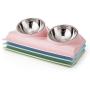 Vealind Double Pet Dog Bowl with Raised Stand, 15 Degree Tilted Non Slip Cat Food and Water Feeding Bowls