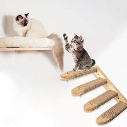 Purelemon Pet Wood Cat Climber Floating Cat Wall-Mounted Cat Play Furniture Cat Steps Cat Scratching Post Pet Stair Steps Cat Climbing Shelf Cat Stair Ladder - Solid Wood with Sisal Rope