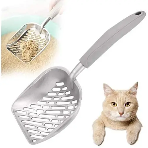 Ezeso 13.7'' Cat Litter Scoop Shovel Durable Kitten Litter Scooper with Deep Shovel Fast Sifting Pet Dog Pooper Scooper Cleaning Tool with Rubber Handle (Light Gray)