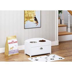 PAWLAND Dog Bowls Elevated Stainless Steel Dog Bowls and Food Storage Box Pet Feeder Bowls for Dogs Pets, White