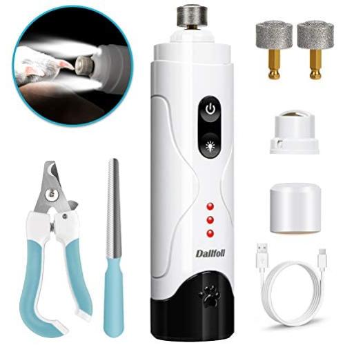 Dallfoll Dog Nail Grinder with LED Light, 3-Speed Electric Rechargeable Pet Nail Trimmer with Pet Nail Clipper and File, Painless Paws Grooming & Smoothing for Small Medium Large Dogs Pet