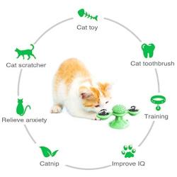 HESHPAWS Windmill Cat Toys with Light Ball Catnip Balls and Bell,Turntable Teasing Pet Toy Interactive Chew Toys for Indoor Cats,Cats Hair Brush Scratching Tickle Toy with Suction Cup