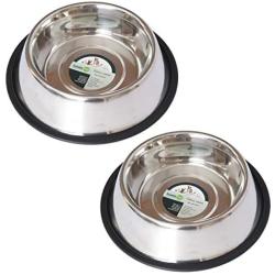 Iconic Pet 12 Cup Stainless Steel Non-Skid Pet Bowl for Dog or Cat (2 Pack)