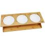 Petsoigné Cat Bowls Pet Dining Table with Raised Slope Wooden Stand Elevated Pet Bowls with Oblique Stand for More Comfortable Eating for Cats, Dogs, Kitten and Puppy (Treble Bowl, Ceramics)