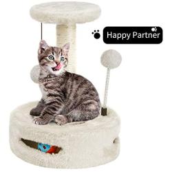 PGFUN 2 in 1 Cat Scratching Post Natural Sisal Cat Claw Scratcher with Interactive Ball Toy for Small Cats and Kittens