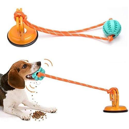 PETLOFT Dog Chew Ball Toy with Suction Cup, 2020 New Version Chew Rope Toy with Teeth Cleaning Ball and Suction Cup Treat Ball Training Ball Toy for Aggressive Dog Puppy Pet