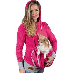 Pet Pouch Hoodie Small Pet Carrier - Dog Cat Pouch Hoodie Sweatshirt Kangaroo Pocket Holder - No Ears - Womens Fit