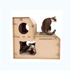 Cat Tree Climbing Frame, Double Ladder Cardboard Cat House, Removable, Foldable, Strong and Stable, Comfortable and Durable - for Kittens, Puppies, Rabbits