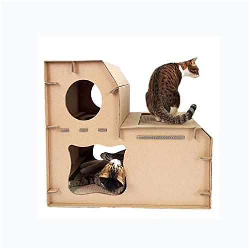 Cat Tree Climbing Frame, Double Ladder Cardboard Cat House, Removable, Foldable, Strong and Stable, Comfortable and Durable - for Kittens, Puppies, Rabbits