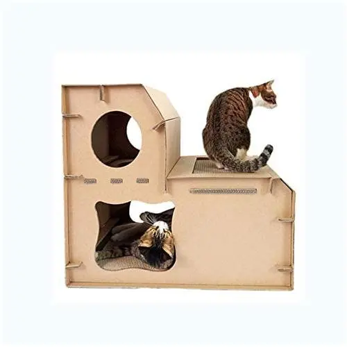 Cat Tree Climbing Frame, Double Ladder Cardboard Cat House, Removable, Foldable, Strong and Stable, Comfortable and Durable - for Kittens, Puppies, Rabbits