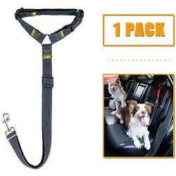 STARVII Dog Seatbelt for Cars, Fashionable Premium Denim Nylon Fabric Pet Seatbelt, Dual Use for Dog Car Harness and Dog Leash 1 Pack (Black)