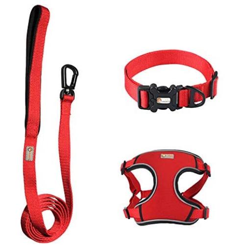 HAMATE Dog Leash Set with Collar and Reflective Dog Harness, Adjustable Step-in Harness for Puppies, Small and Medium Dogs