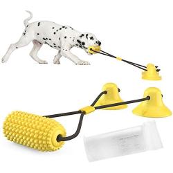 EZESO Corn Dog Chew Toys with Double Suction Cup, Dog Toothbrush Chew Toy Cleaning Teeth Brushing Dental Health, Pet Molar Bite Toy with Rope Resistant for Small Middle Pets