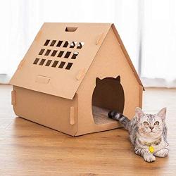 hdee Pet Cat Furniture, Corrugated Foldable Pet House Tower Condo Apartment, with Cat Scratcher Cardboard, Pet Club for Cats & Kittens, Available in Multiple Styles