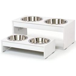 PetFusion Elevated Dog Bowls, Cat Bowls (4'', 8'' Tall Options). Bamboo w/Water Resistant Seal. US Food Grade Stainless Steel Raised Bowls