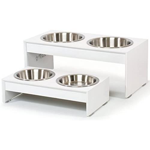 PetFusion Elevated Dog Bowls, Cat Bowls (4'', 8'' Tall Options). Bamboo w/Water Resistant Seal. US Food Grade Stainless Steel Raised Bowls