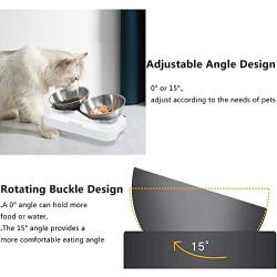 Elevated Cat Bowls with Stainless Steel Bowls, 15° Tilted Raised Cat Food and Water Bowls, Nonslip No Spill Pet Feeding Bowls for Cat and Small Dogs