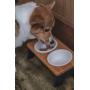 LOVENE Eco-Friendly Elevated Dog and Cat Double Noise-Free Stoneware Ceramic Raised Pet Bowls and Wooden Frame Set, Elevated Pet Feeder
