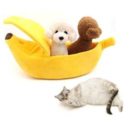 SEIS Winter Cat Banana Bed Dog House Warm Boat Pet Sleep Nest Cotton Cushion Coral Fleece Dog Pad Cat Mat