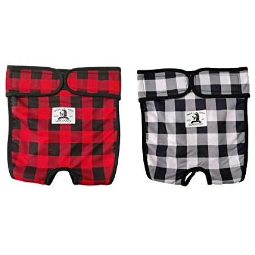 Miaododo Medium Large Dog Diapers Female,Reusable Plaid Printing Dog Diapers Covers Female with Velco Washable Dog,S-XL,Extra Large (L(27.56-35.43 Waist), Red+ Grey)