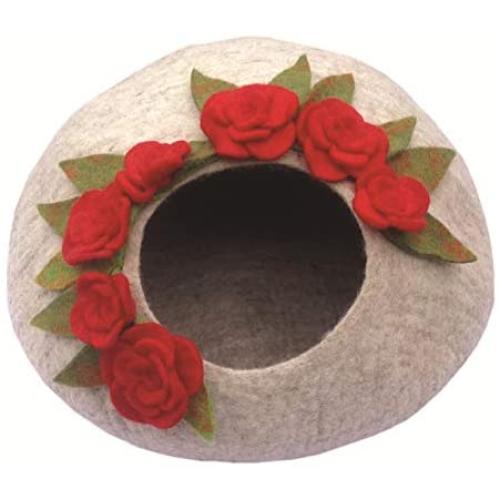 Le Sharma Deluxe Felt Cat Cave Bed, Eco-Friendly Handmade 100% Natural Wool Cat Bed Cave, Makes Great Covered Cat House or Cozy Cat Hideaway, Wool Cat Caves for Indoor Cats and Kittens